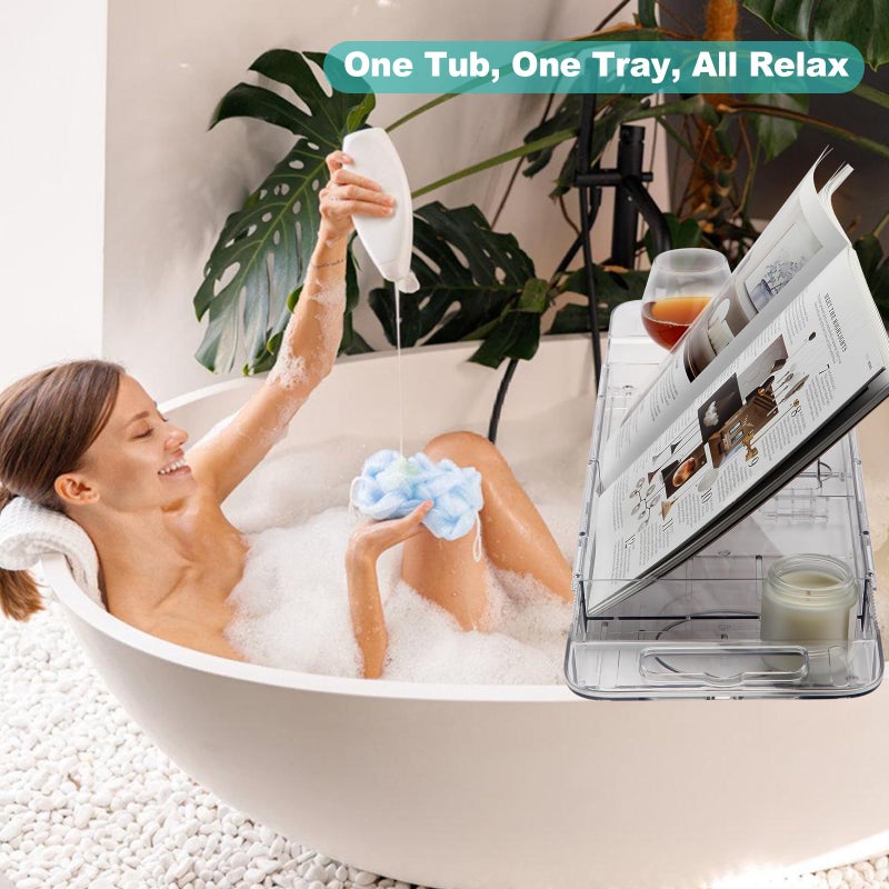 COKIHOM Expandable Bathtub Tray Caddy for Bath Relaxing  Transparent Bath Accessories Bath Table Tub Tray for Women  Adjusts from 22 to 31 Inches  Ideal for Housewarming  Anniversary or Wedding Gifts New Home - Image 5